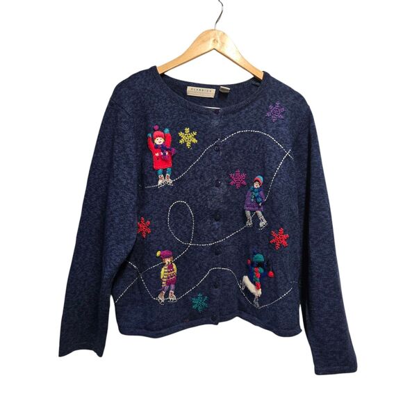 MARISA CHRISTINA Ice Skater Knit Cardigan Sweater Christmas Size XL - Picture 1 of 5